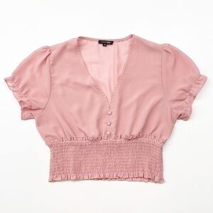 Papermoon pink button cinch waist crop top
